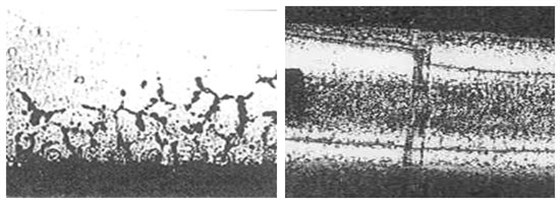 圖10-14 表面層晶界氧化 100&times; 圖10-15 結(jié)構(gòu)鋼銷子淬火裂紋