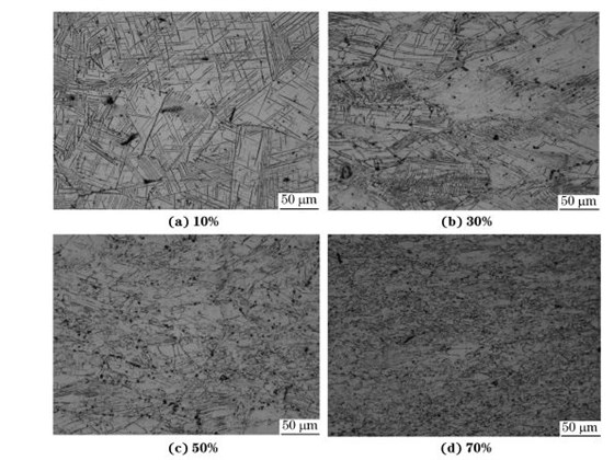 圖４ 在９８０ ℃、應(yīng)變速率為０．０１０s－１下壓縮至不同應(yīng)變量后GH４１６９合金的顯微組織