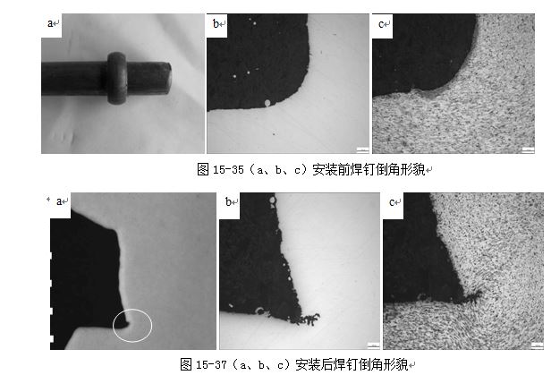 圖15-37（a、b、c）安裝后焊釘?shù)菇切蚊? /> 
</p>
<p style=